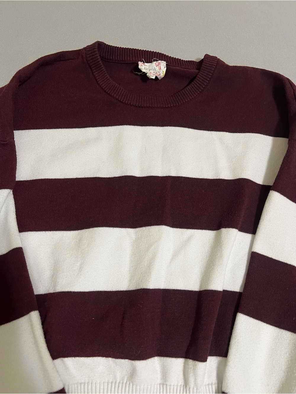 Pink Republic Striped Crewneck Sweater - Maroon and White cropped - Picture 2 of 4